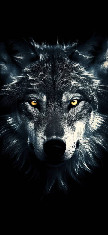 Dark Wolf Face With Piercing Yellow Eyes 4K Wallpaper