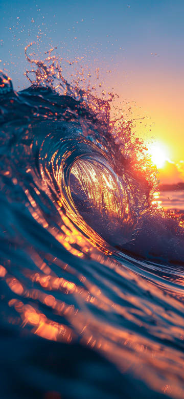 Golden Sunset Ocean Wave Close Up 4K Wallpaper