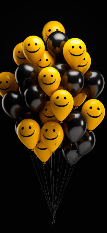 Yellow And Black Smiley Face Balloons AMOLED Wallpaper