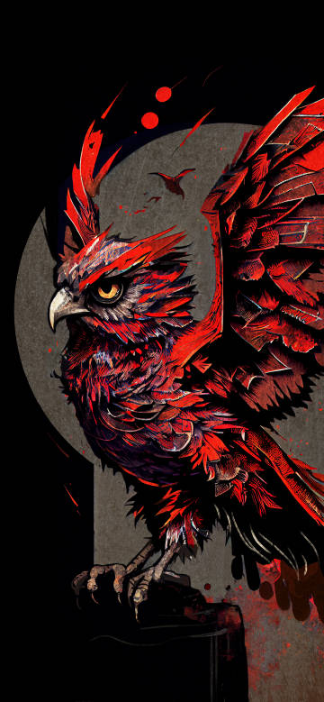 Dark Fantasy Red Owl Illustration Wallpaper