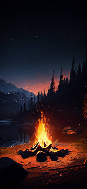Bonfire Under Starry Sky Aesthetic 7K Wallpaper