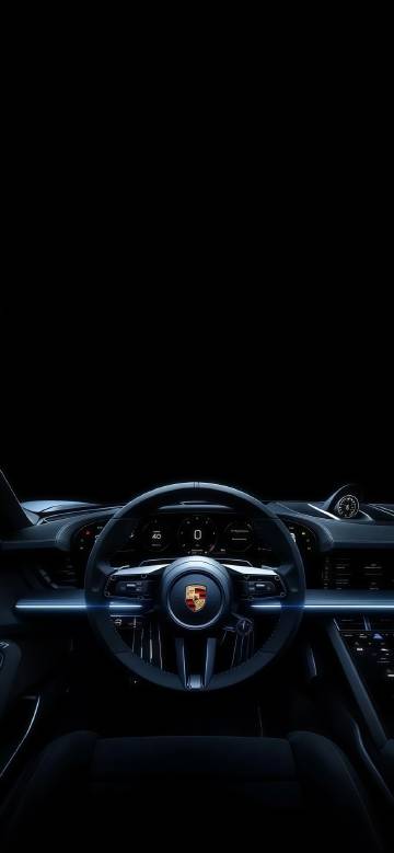 Porsche steering wheel on black background phone wallpaper