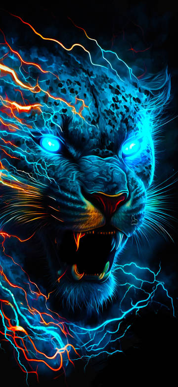 Fierce Electric Leopard With Glowing Blue Eyes 4K Wallpaper