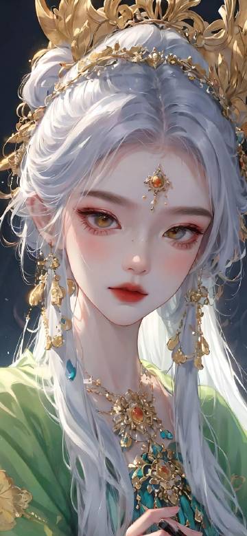 Beautiful Girl with Silver Hair and Golden Crown HD Wallpaper