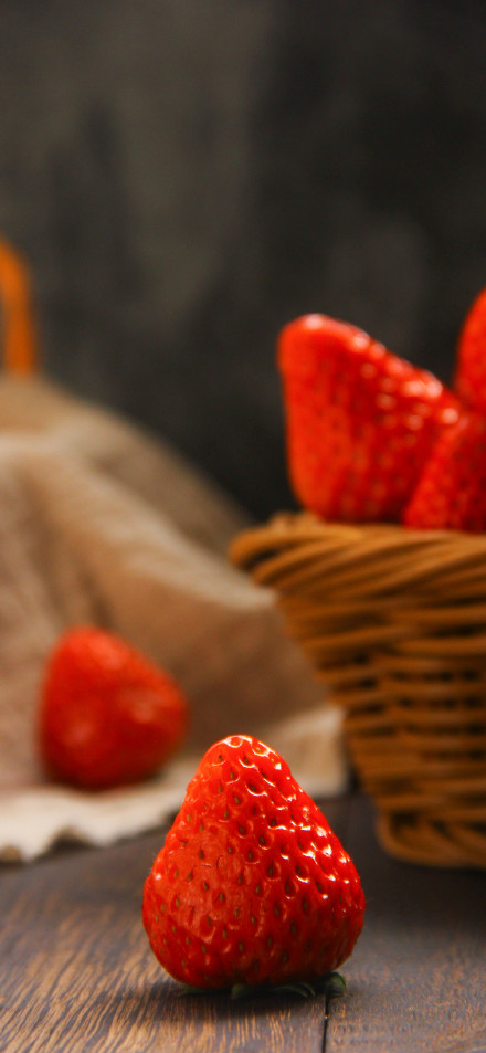 Sweet Juicy Strawberry on Wooden Table 4K Phone Wallpaper