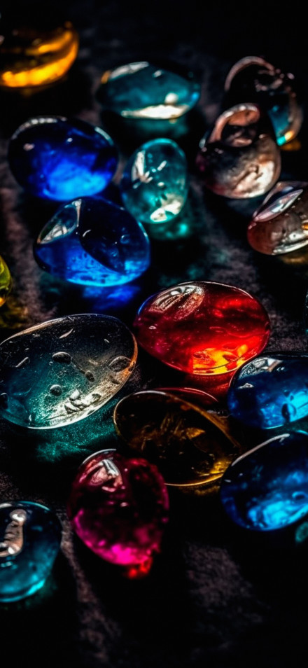 Colorful Translucent Glass Pebbles on Black Background Wallpaper 4K