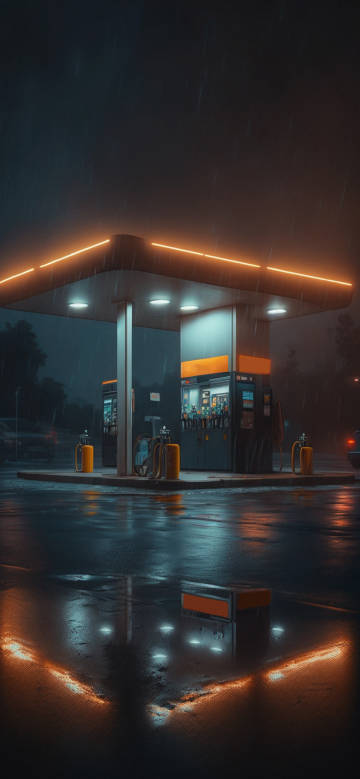 Empty Street With Gas Station At Night 4K Wallpaper