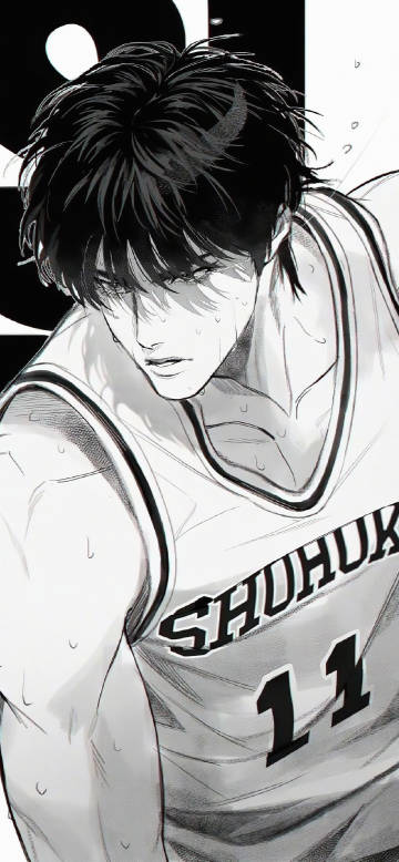 Cool Black And White Rukawa Kaede Portrait 5K Wallpaper