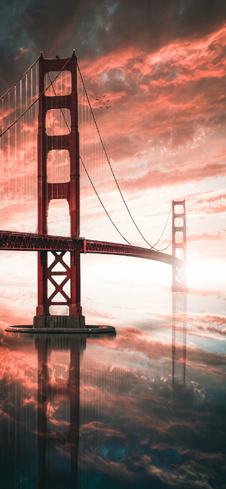 Golden Gate bridge in cloud and sea phone wallpaper