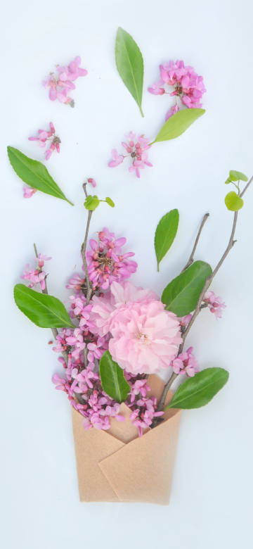 Pink Spring Flowers In Paper Envelope 4K Phone Wallpaper