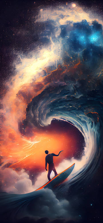 Colorful Universe and Surfer Art 4K Phone Wallpaper