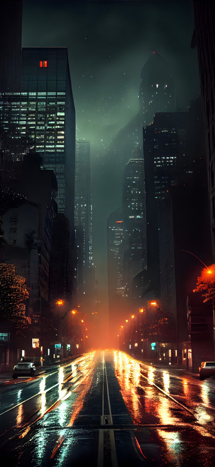 Neon Street in Rainy Cyberpunk City at Night