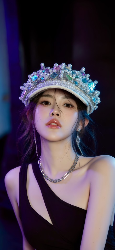 Close-Up of Elegant Woman with Sparkling Pearls and Gems 4K