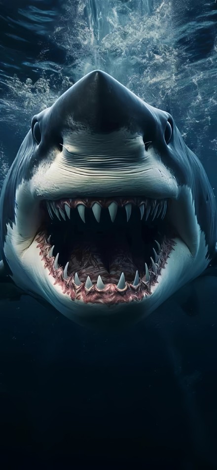 Fierce Shark with Open Mouth Underwater 4K Phone Wallpaper