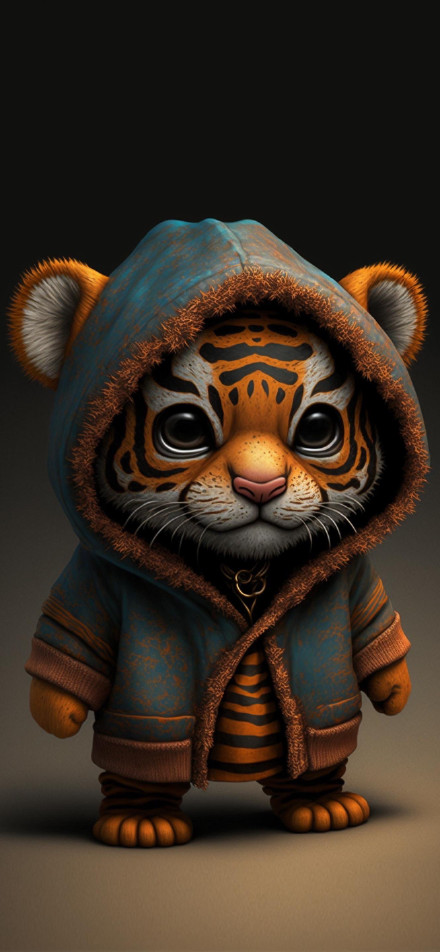 Cute Tiger Cub in Hoodie Phone Wallpaper