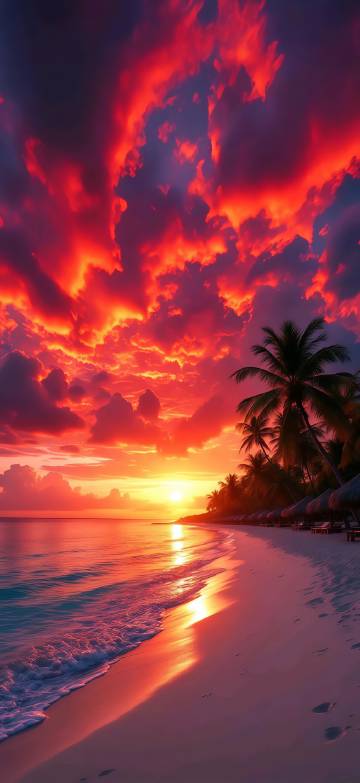 Epic Sunset Sky Over Ocean Shore Phone Wallpaper