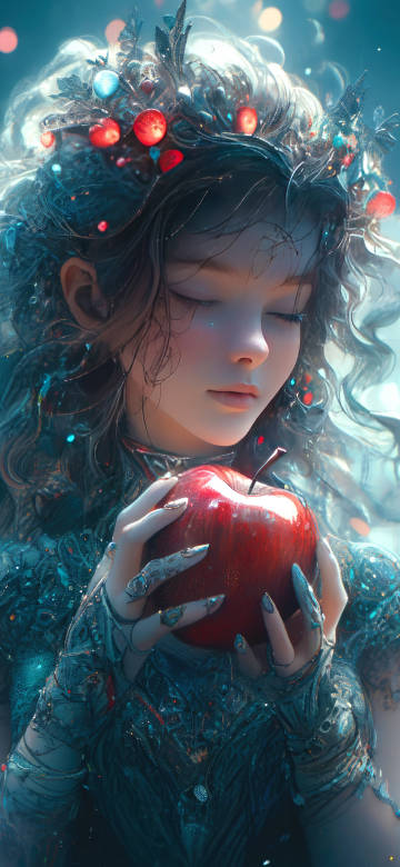 Fantasy Snow White Holding Red Apple 4K Wallpaper