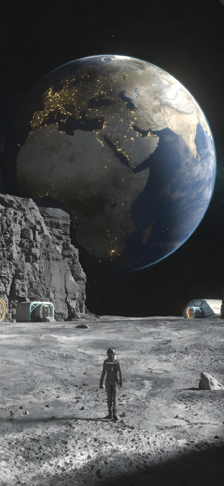 Astronaut Moon Base Earth View Wallpaper