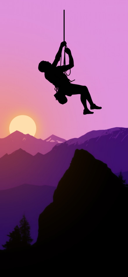 Rock Climber Silhouette Purple Sunset Dynamic Island Wallpaper 4K