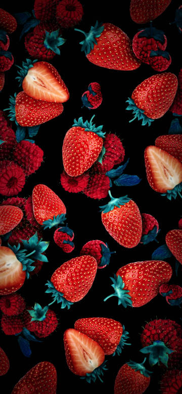Colorful strawberries on black background