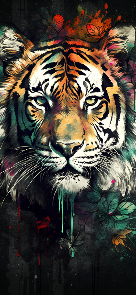 Vibrant Watercolor Tiger Face 4K Wallpaper