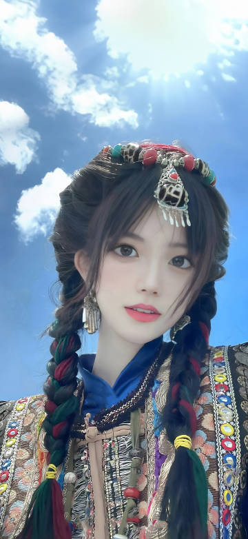 Girl wearing Tibetan clothing Wallpaper