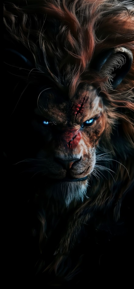 An Angry Scarred Lion in the Dark Wallpaper 4K