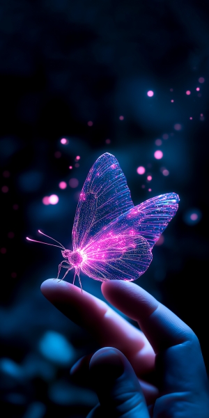 Magical Butterfly Hovering Above Hand in the Dark 4K UHD Wallpaper
