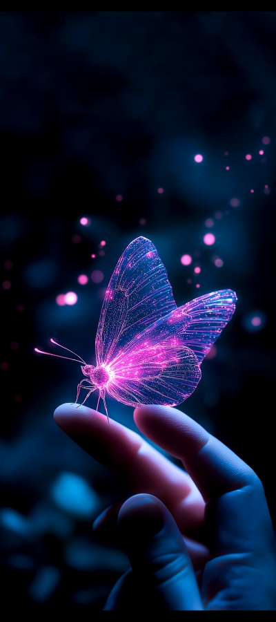 Magical Butterfly Hovering Above Hand in the Dark 4K UHD Wallpaper