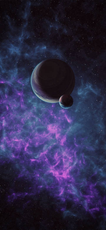 Two planets under the purple starry sky