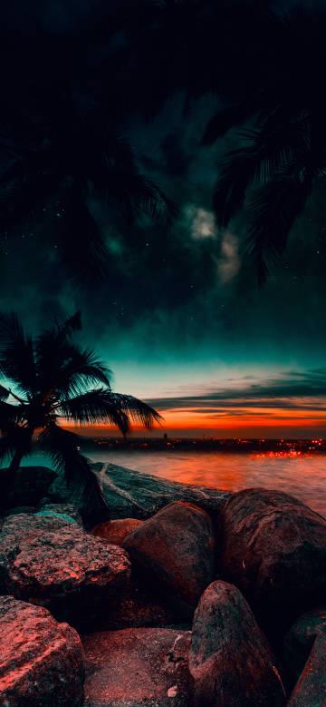 Night view of the seaside at nightfall