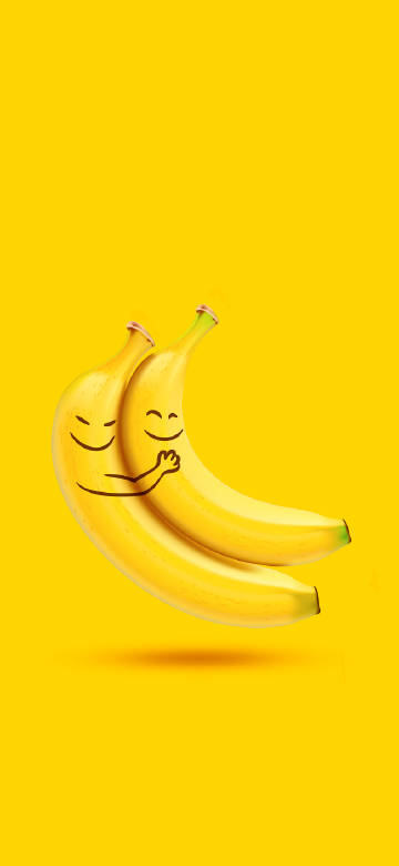 Anthropomorphic bananas hugging each other
