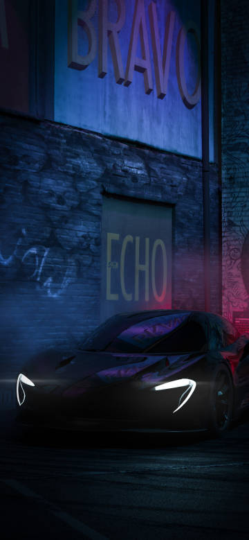 Sports Car under the Urban Neon Lights