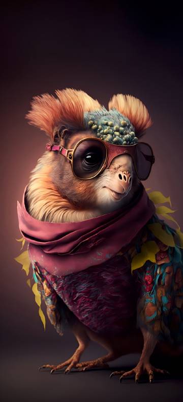 Anthropomorphic chicken wearing sunglasses