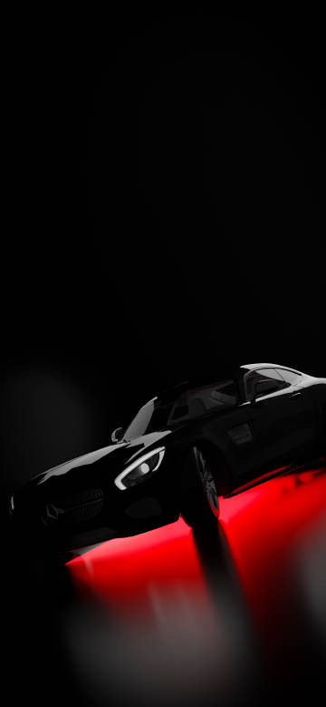 red light and shadow on black mercedes