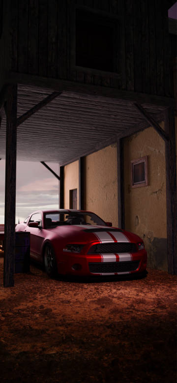 Red Sports Car under the Shed