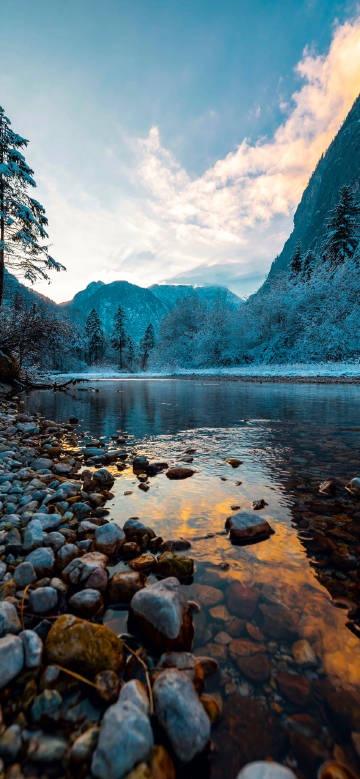 Beautiful scenery of winter mountain river