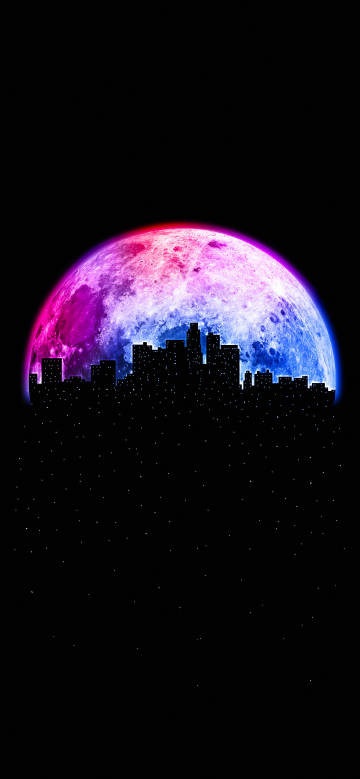 City Silhouette under the Colorful Moon