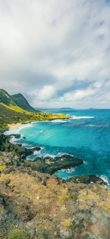 Blue bay on a cloudy day