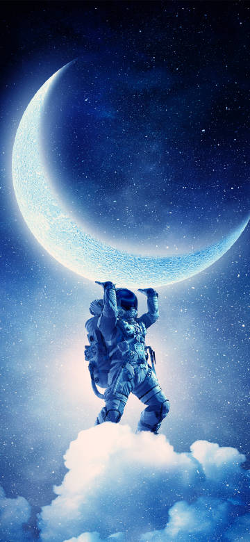 Astronaut Holding the Moon in the Cosmic Vision