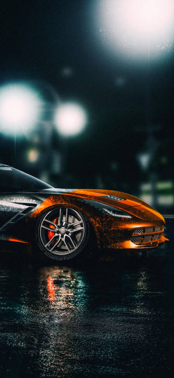 Charming Sports Car on a Rainy Night
