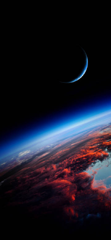Earth and Crescent Moon under the Black Sky