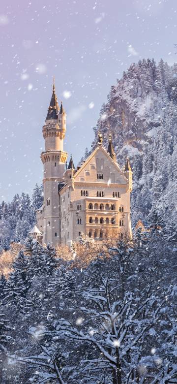 Dreamy Ancient Castle under Winter Snowfall
