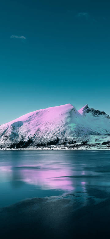 purple Snow Peak on the Tranquil Lake
