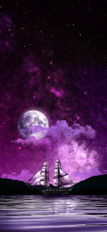 Sailboat under purple starry sky