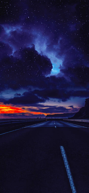 Highway Journey under the Starry Sky
