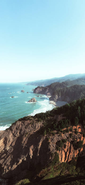 Beautiful seaside cliffs surrounded by green trees