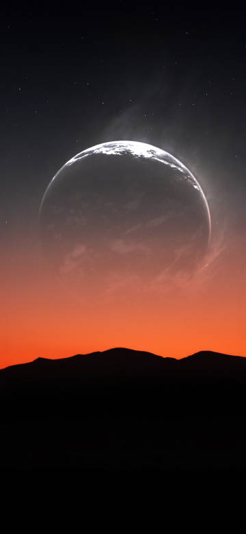Dreamy planet in the magnificent orange night
