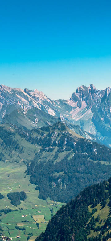 Magnificent view of green mountains and valleys