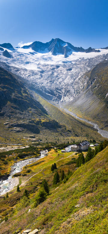 Village under the snowy mountains